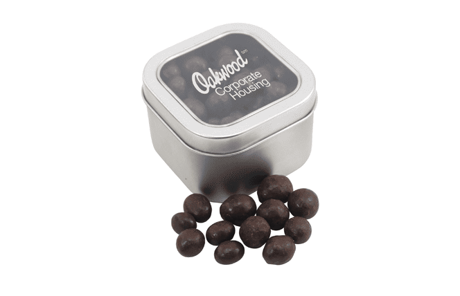 Window Tin Filled With Chocolate-Covered Espresso Beans